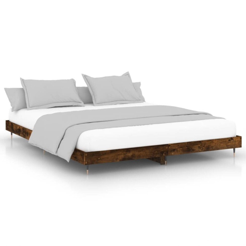 Vidaxl (Smoked Oak, 120 X 200 Cm) Bed Frame Bedroom Platform Bed Frame Bedstead Bed Base Engineered Wood