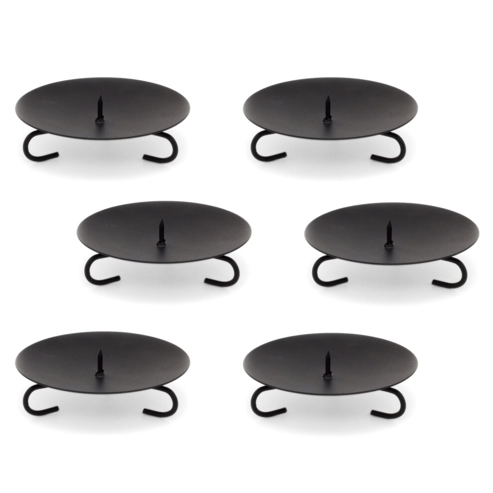 Set Of 6 Traditional Black Metal Candle Holder Candle Plate | Pillar Candle Holder Candle Dish Candlestick | Round Votive Candle Holders