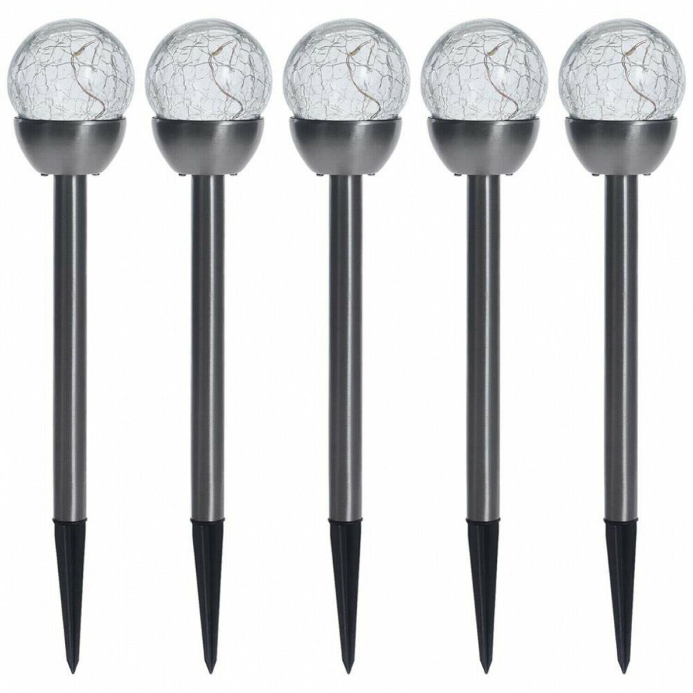 Pack Of 5 LED Solar Garden Stake Lights | Crackled Glass Globe Pathway Lights