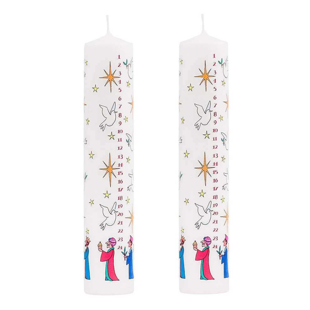 Pack Of 2 Traditional Countdown To Christmas Pillar Advent Candle Three Wise Men