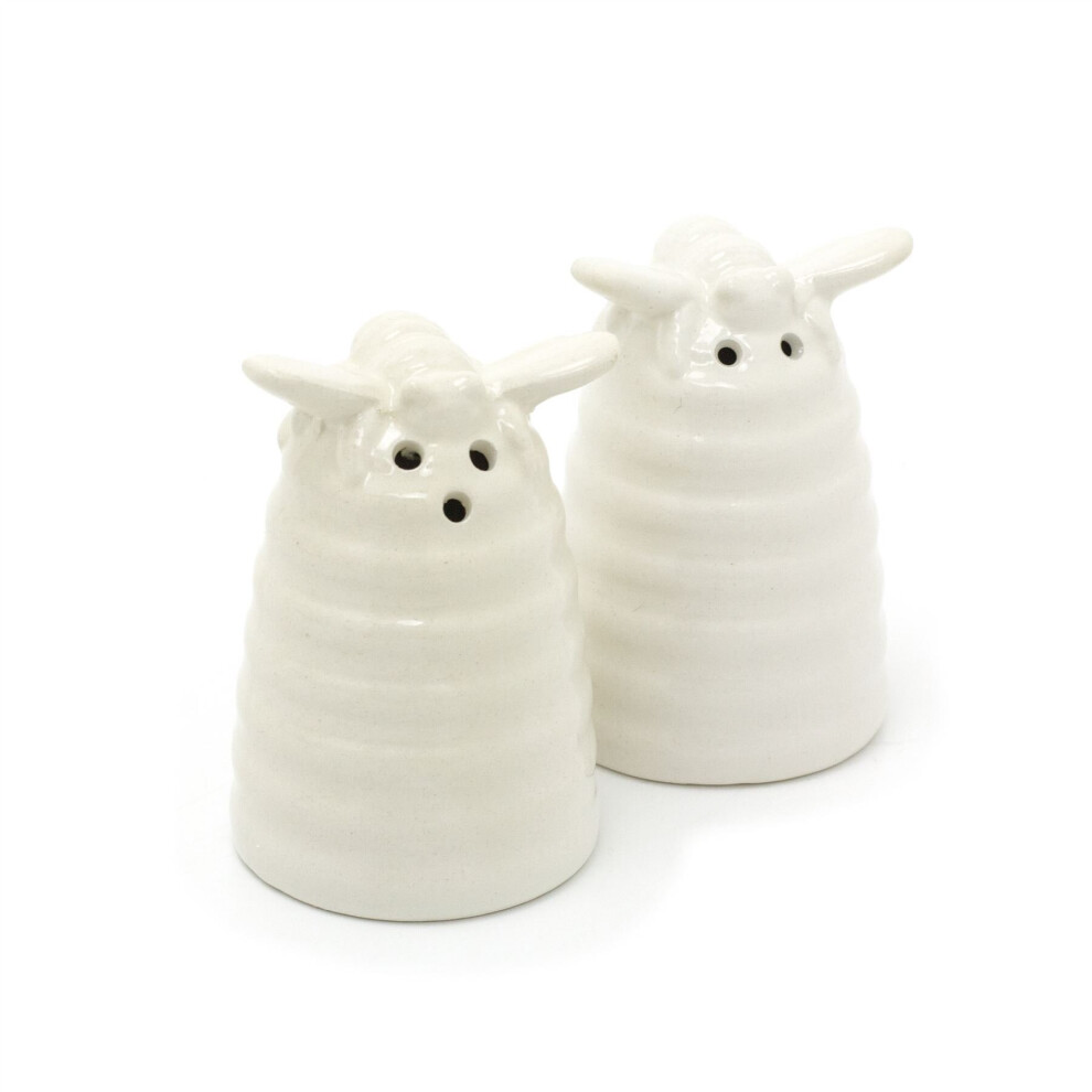 Ceramic Summer Bee Hive Shaped Salt And Pepper Pots | Bumble Bee Salt & Pepper Shakers | White Beehive Salt And Pepper Seasoning Set Bee Kitchen Decor