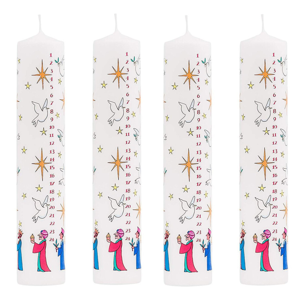 Carousel Pack Of 4 Traditional Countdown To Christmas Pillar Advent Candle Three Wise Men