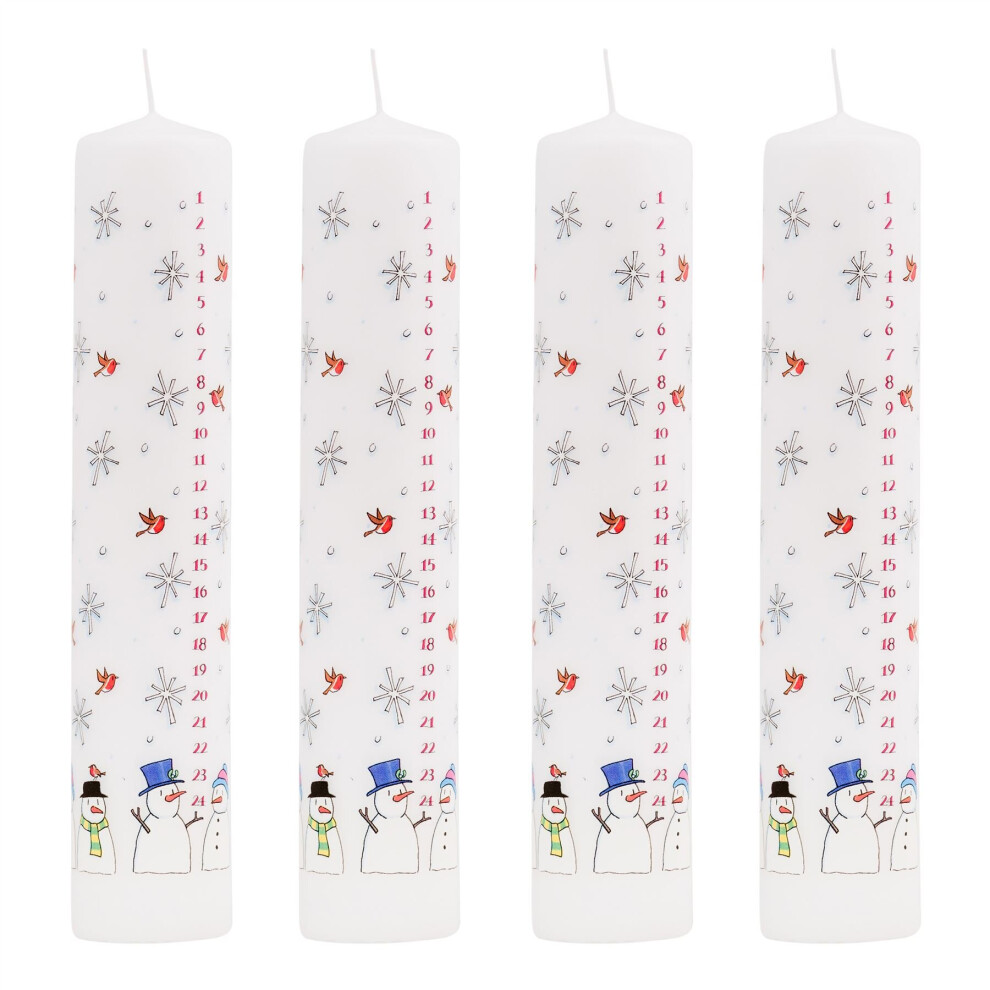 Pack Of 4 Traditional Countdown To Christmas Pillar Advent Candle Snowman