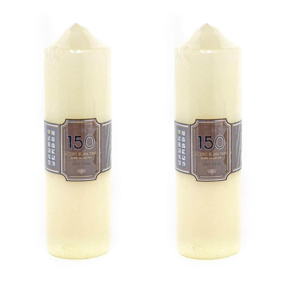 Pack Of 2 x 150 Hour Cream Church Pillar Candle | 24cm x 7cm Ivory Cream Candle Block Candle | Unscented Tall Votive Lantern Candle