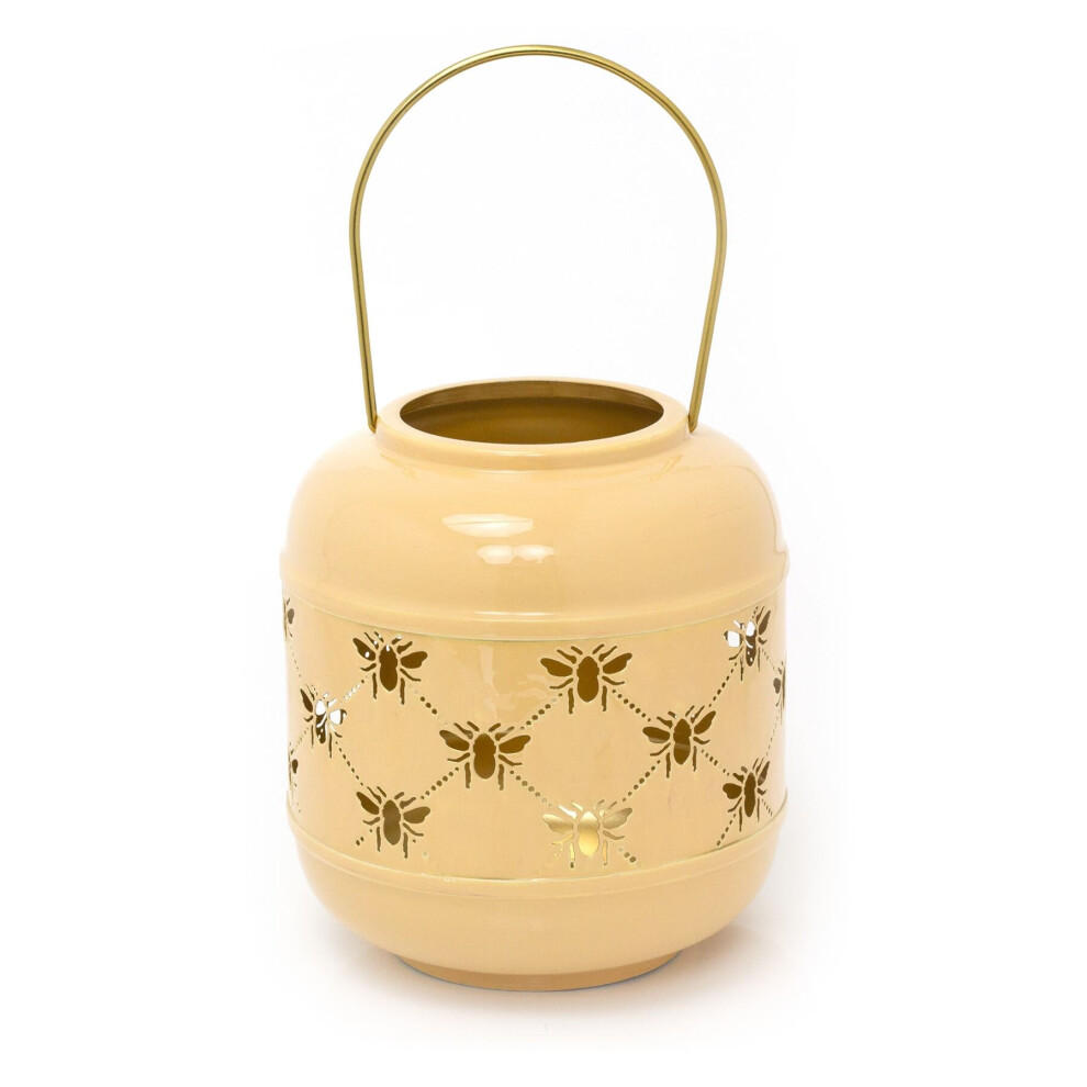 20cm Honey Bee Metal Hurricane Candle Lantern | Hanging Lantern For Home - Peach
