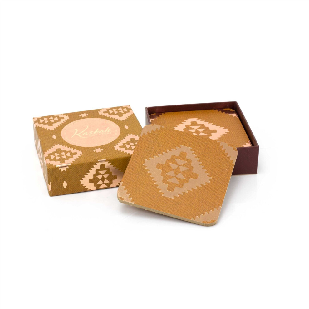 Set Of 6 Kasbah Coasters | 6 Piece Cork Square Drinks Coasters Set | Moroccan Style Coasters Cup Mug Table Mats
