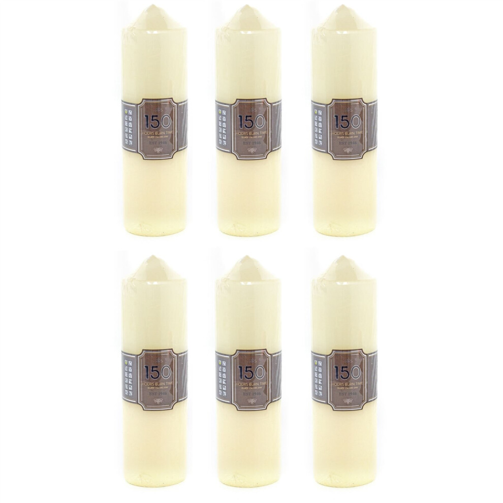 Pack Of 6 x 150 Hour Cream Church Pillar Candle | 24cm x 7cm Ivory Cream Candle Block Candle | Unscented Tall Votive Lantern Candle