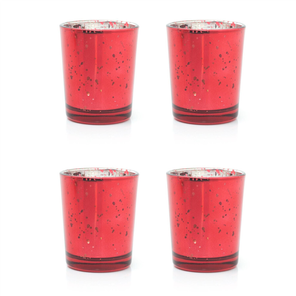 Carousel Pack Of 4 Speckled Tealight Holder | Mercury Effect Glass Tealight Holder | Glass Candle Holder Candle Pot Red