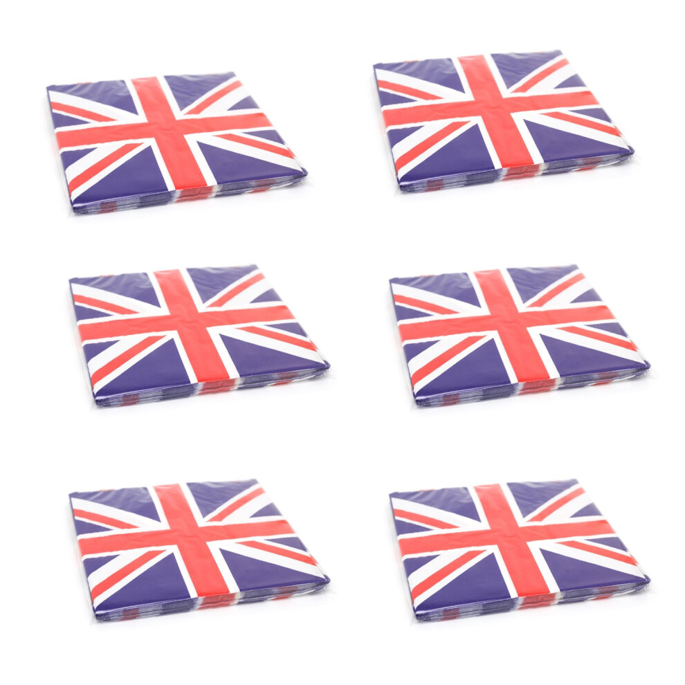 Carousel 96 Great Britain Flag Union Jack Napkins Party Napkins | 6 Packs Of 16 Britannia Union Jack Paper Napkins | Red White Blue Party Serviettes