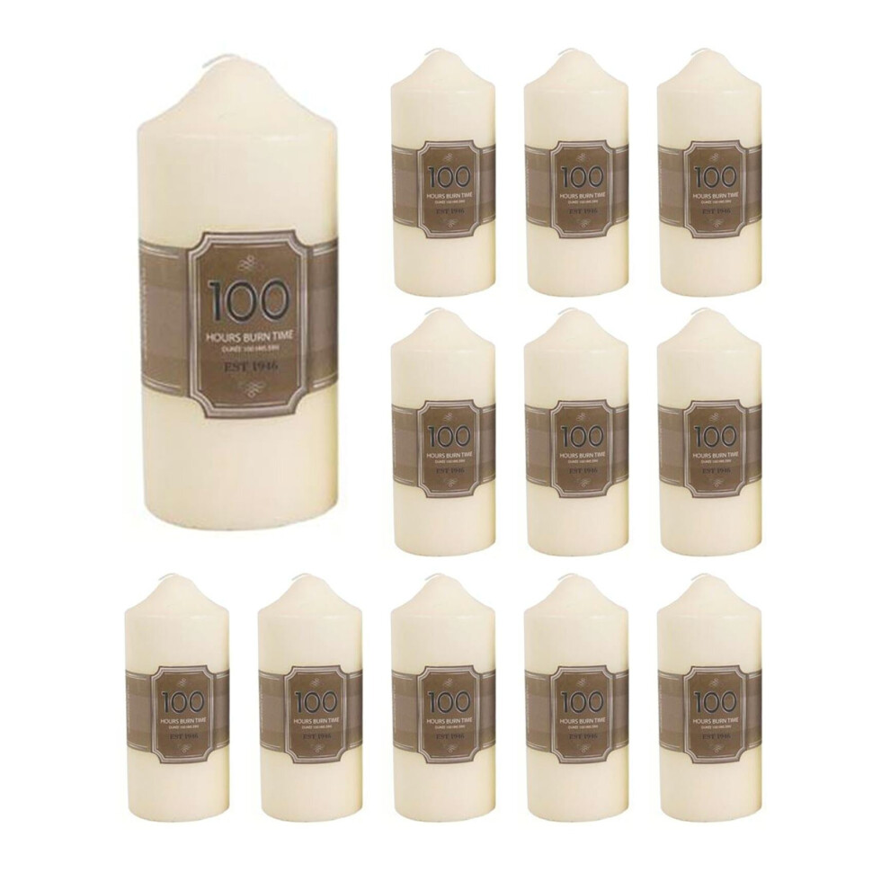 Carousel Pack Of 12 X 100 Hour Church Pillar Candle | Candle Block Candle Cream/Ivory