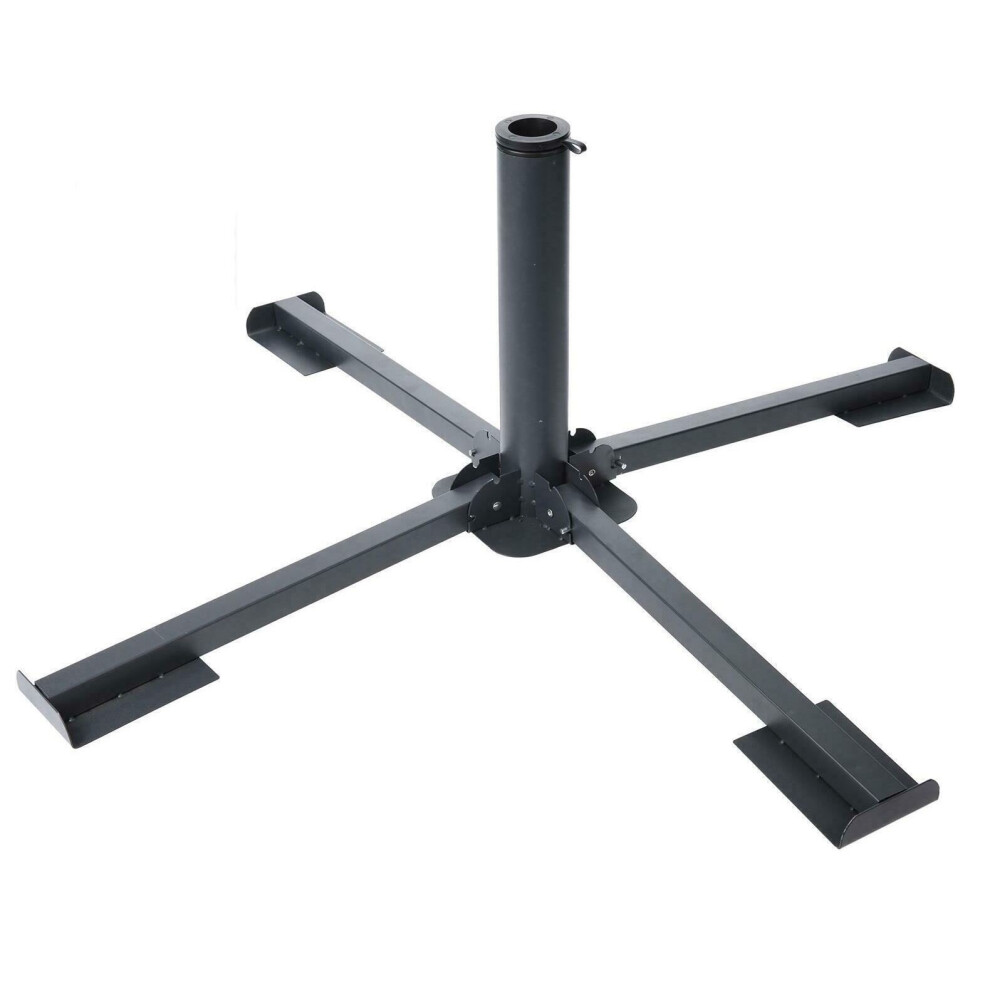 Foldable Grey Metal Garden Umbrella Base | Outdoor Parasol Base Umbrella Stand For Patio Table | Folding Portable Umbrella Base