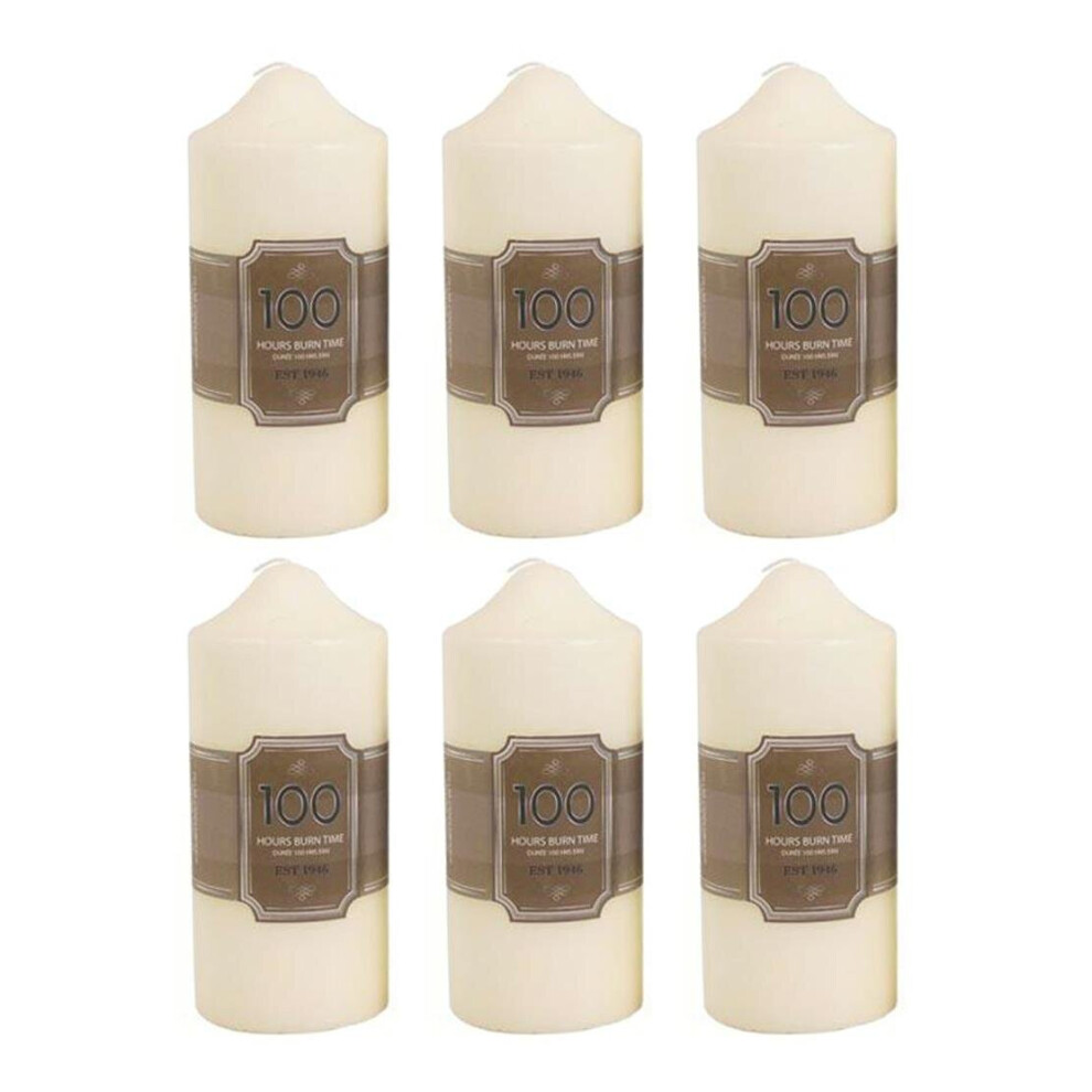 Pack Of 6 x 100 Hour Cream Church Pillar Candles | 16cm x 7cm Ivory Cream Candle Block Candle Set Of Six | Unscented Decorative Votive Lantern Candle
