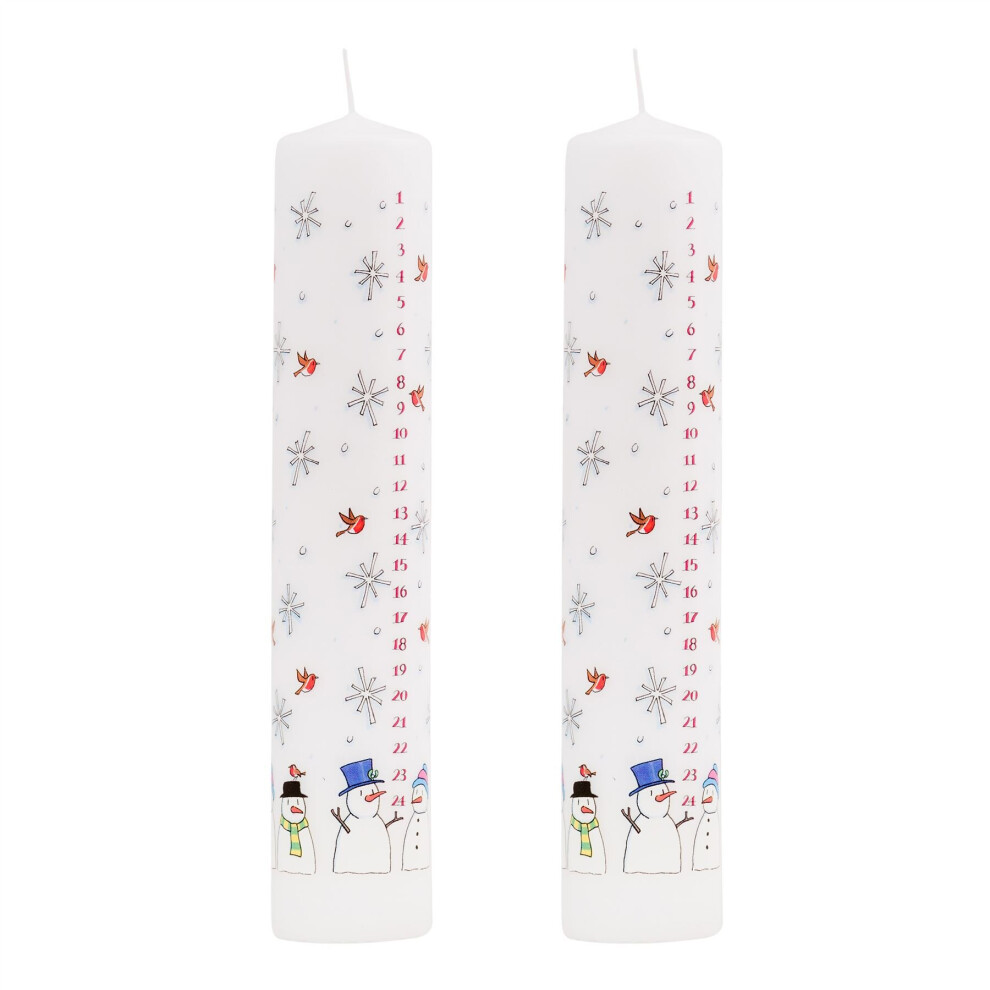 Carousel Pack Of 2 Traditional Countdown To Christmas Pillar Advent Candle Snowman