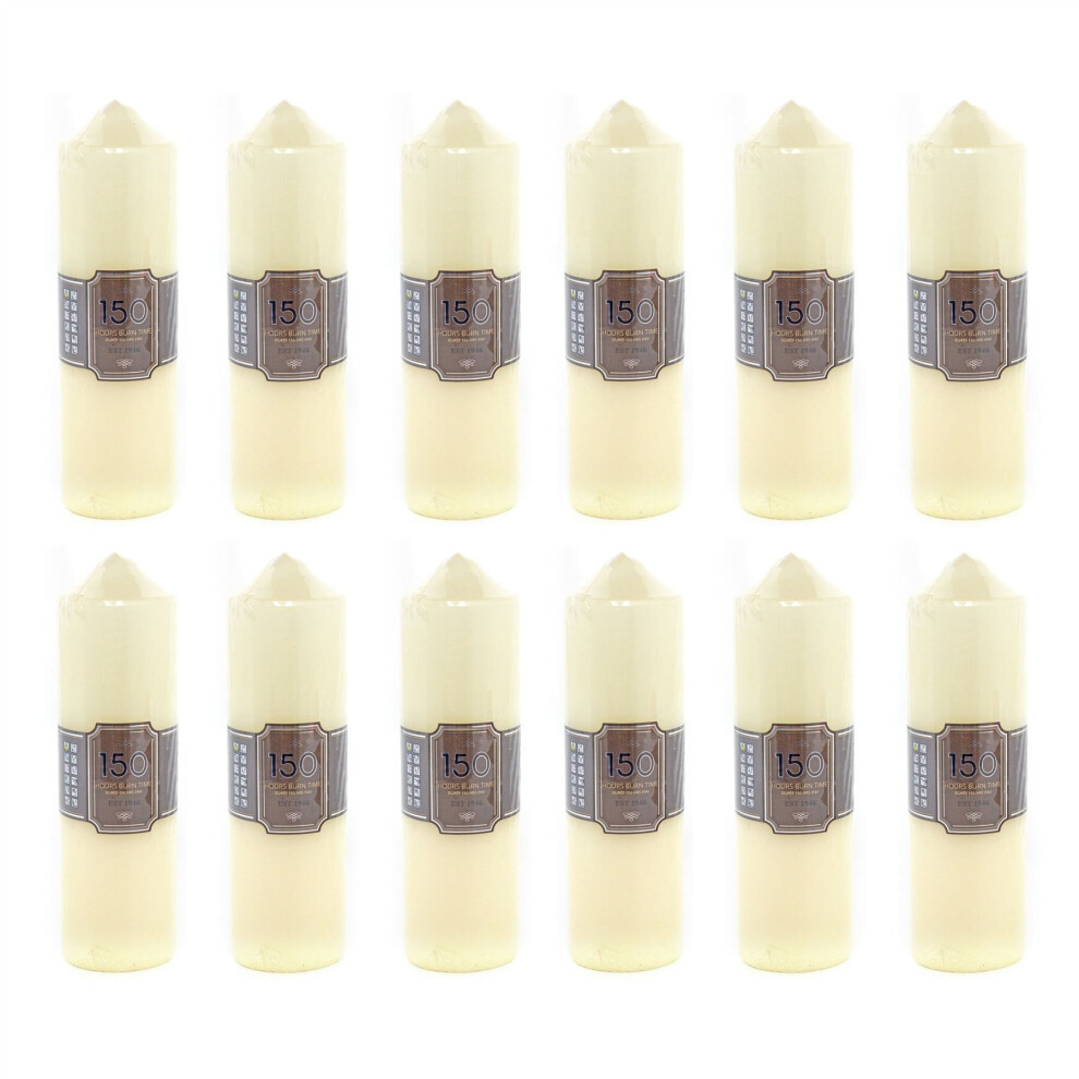 Carousel Pack Of 12 X 100 Hour Church Pillar Candle | 24Cm X 7Cm Candle Block Candle | Unscented Tall Votive Lantern Candle Cream/Ivory