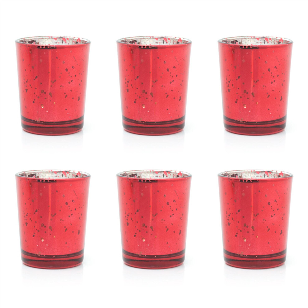 Carousel Pack Of 6 Speckled Tealight Holder | Mercury Effect Glass Tealight Holder | Glass Candle Holder Candle Pot Red