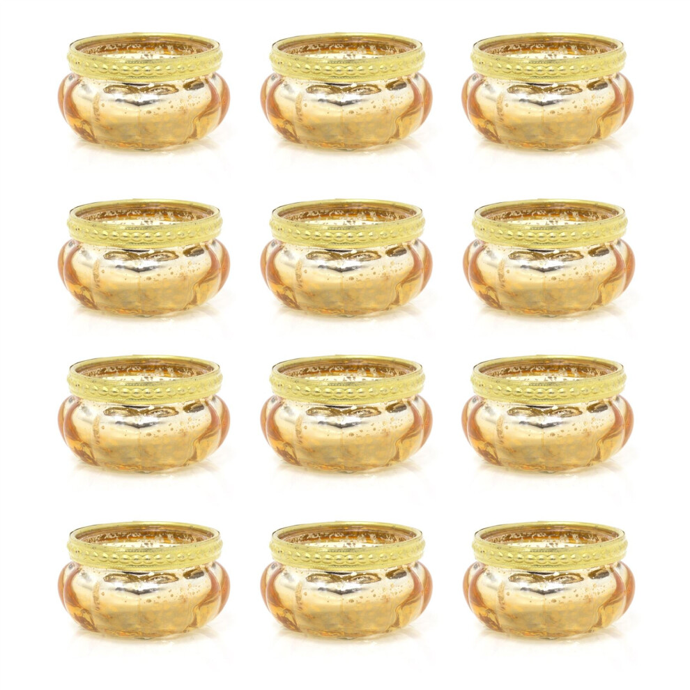 Pack Of 12 Gold Mottled Effect Round Glass Tea Light Votive Candle Holder