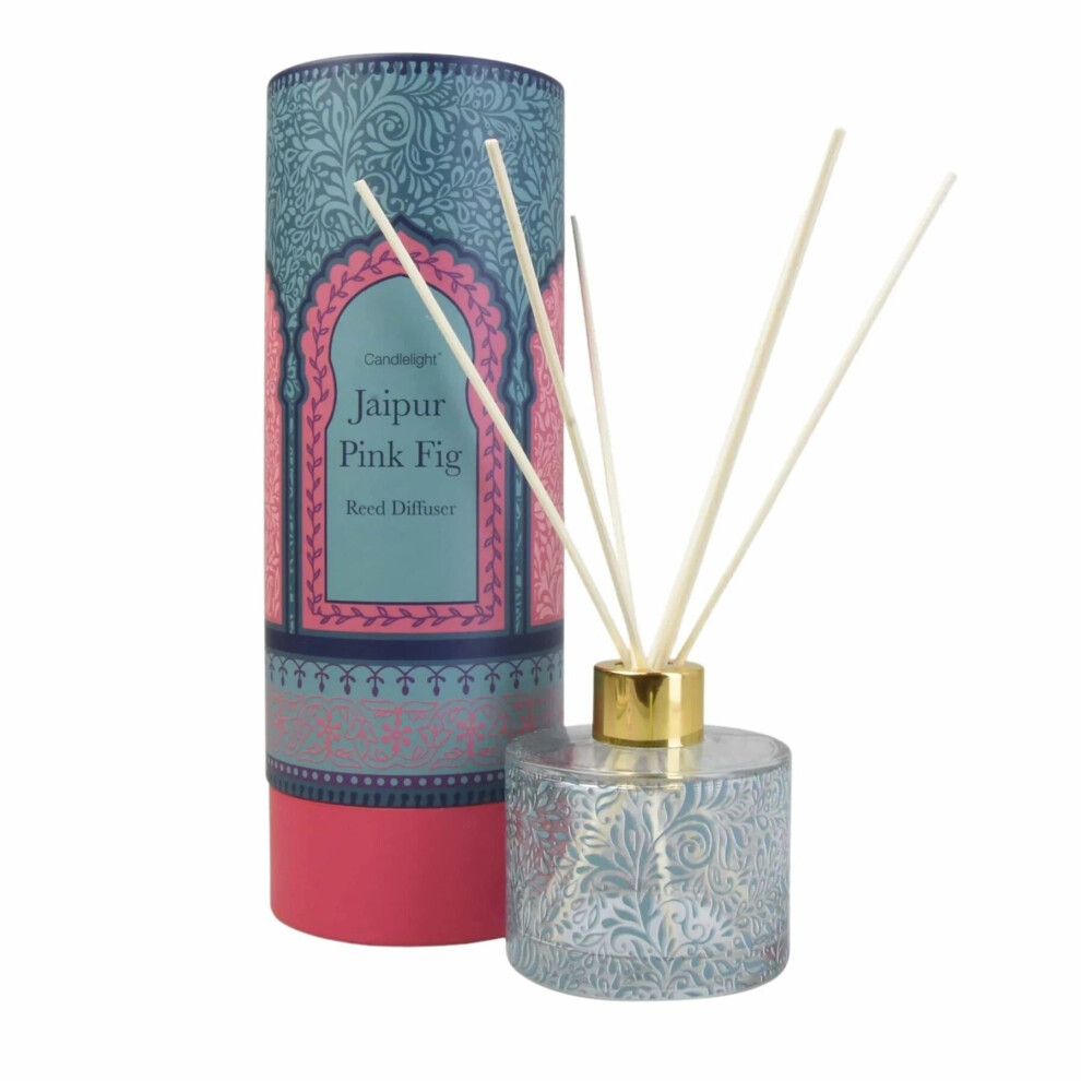 150ml Glass Reed Diffuser With Jaipur Pink Fig Scent | Kashmir Home Fragrance Reed Diffuser Set | Scented Oil Room Diffuser - Aroma Gift
