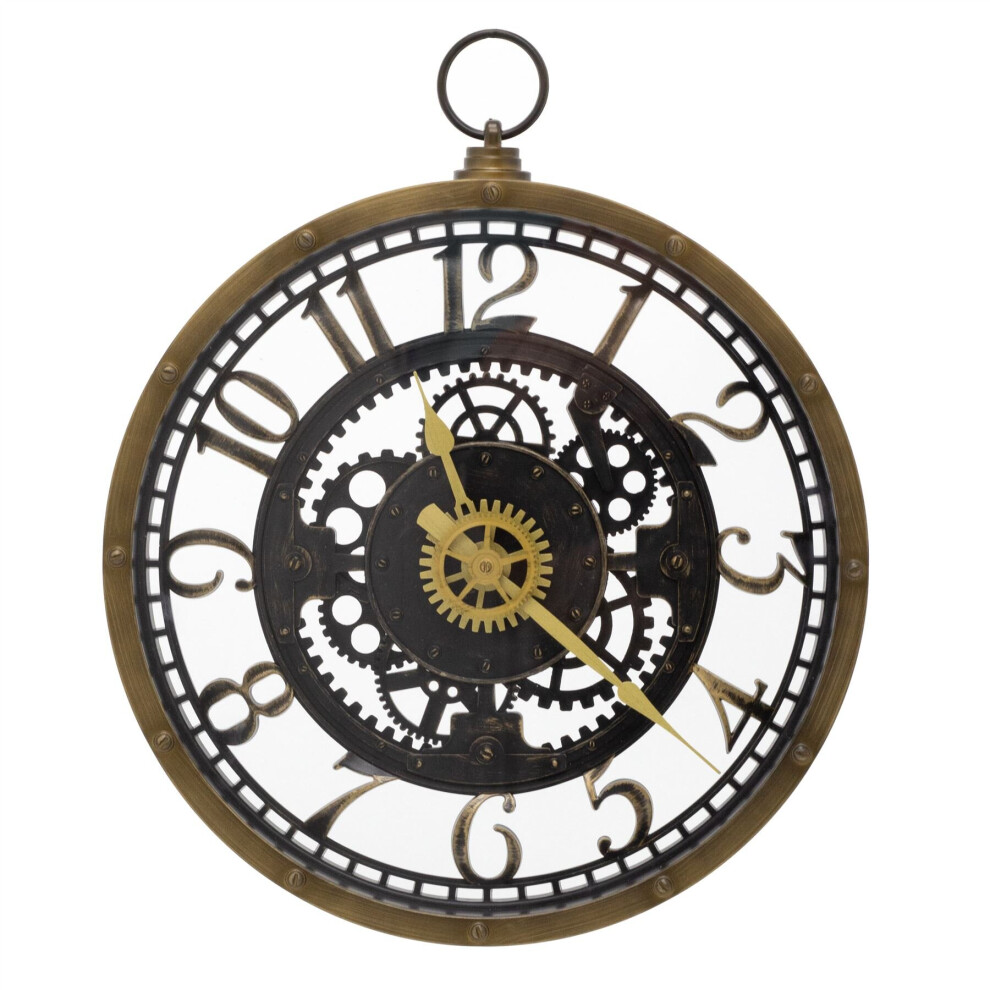 Industrial Retro Pocket Watch Gear Cog Clock | Steampunk Vintage Style Wall Clock | Silent Wall Clock Antique Effect Distressed Round Clock