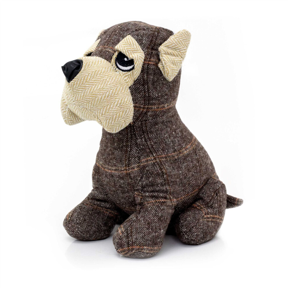 Carousel Winston Puppy Dog Doorstop In Herringbone Tartan Fabric | Animal Door Stop 1.5Kg Brown
