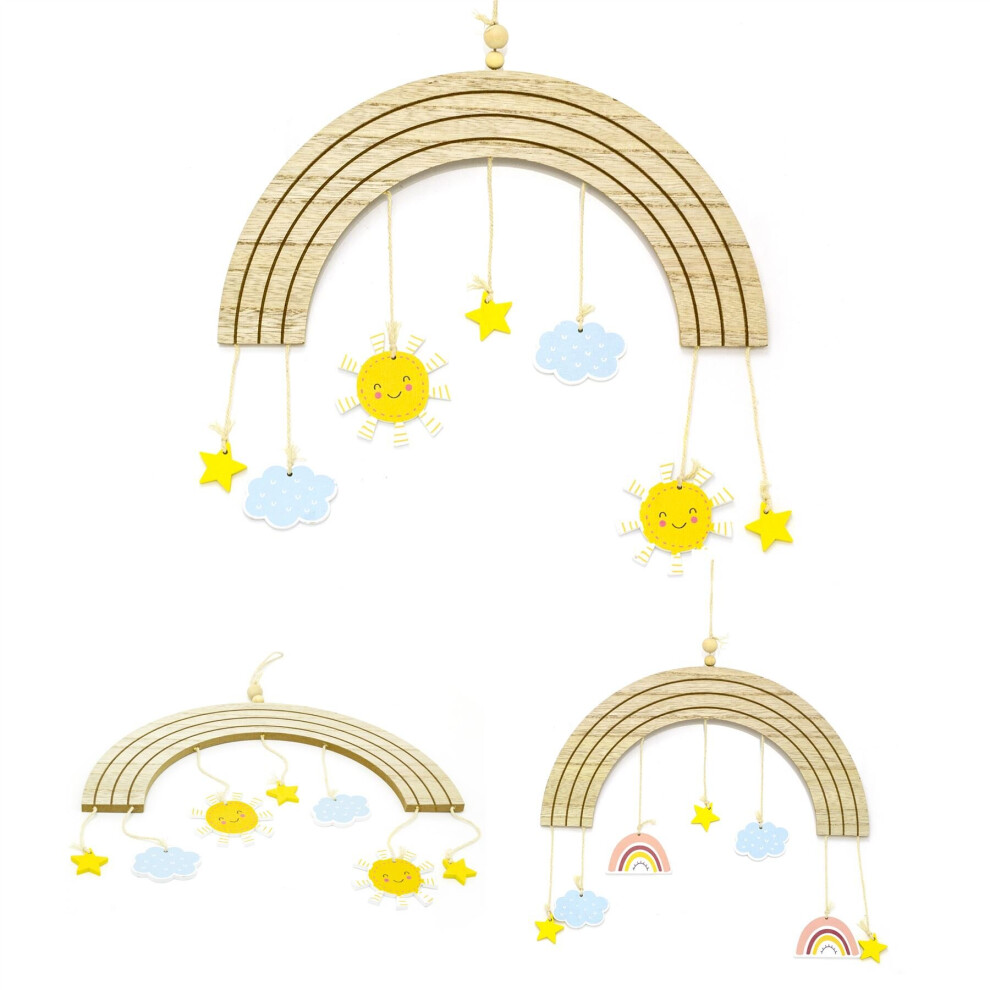 Children's Bedroom Hanging Decoration | Rainbow Shaped Hanging Pennants For Kids Room | Wooden Hanging Decor For Nursery - Design Varies One Supplied