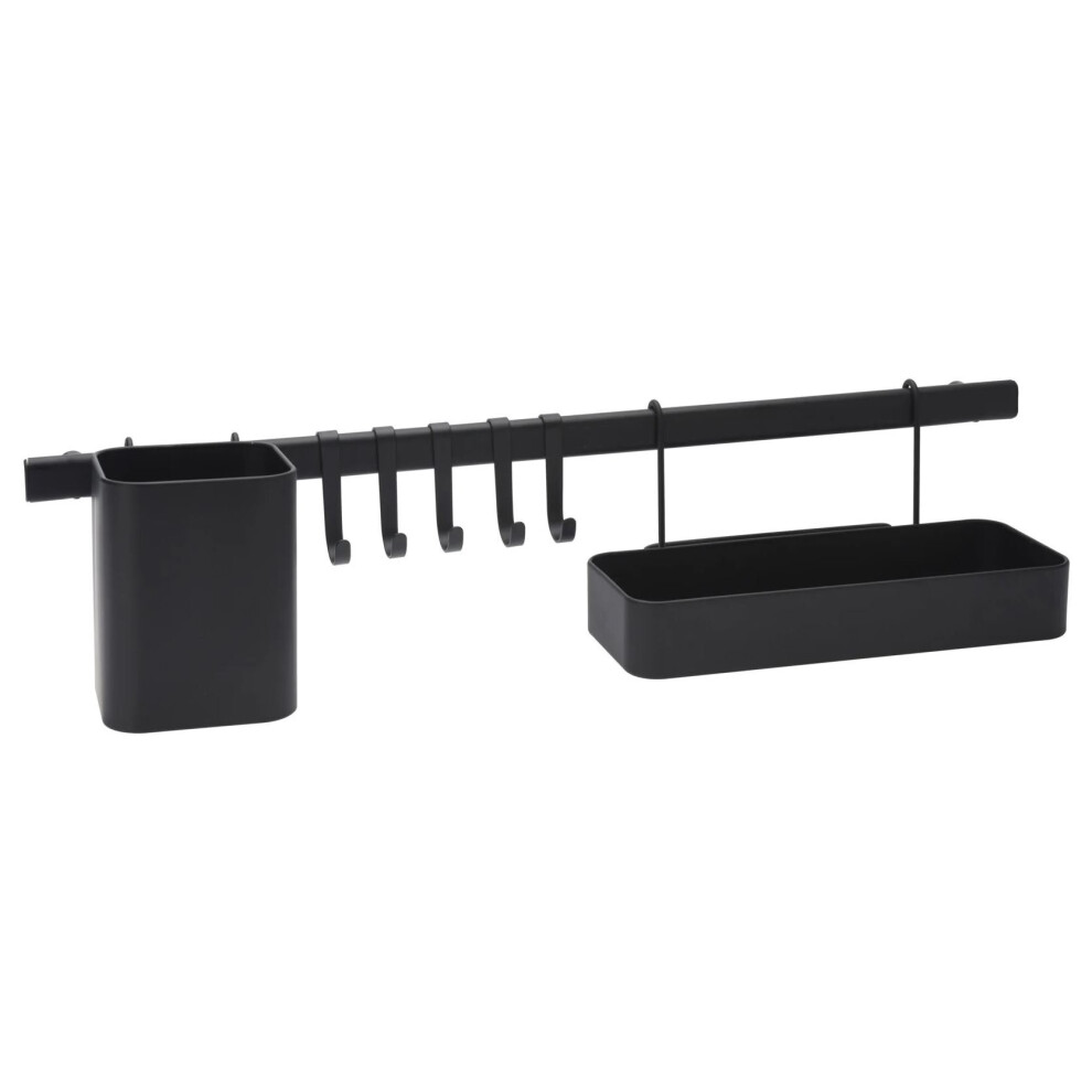60cm Matte Black Metal Wall Mounted Kitchen Organiser Utensil Holder and Shelf