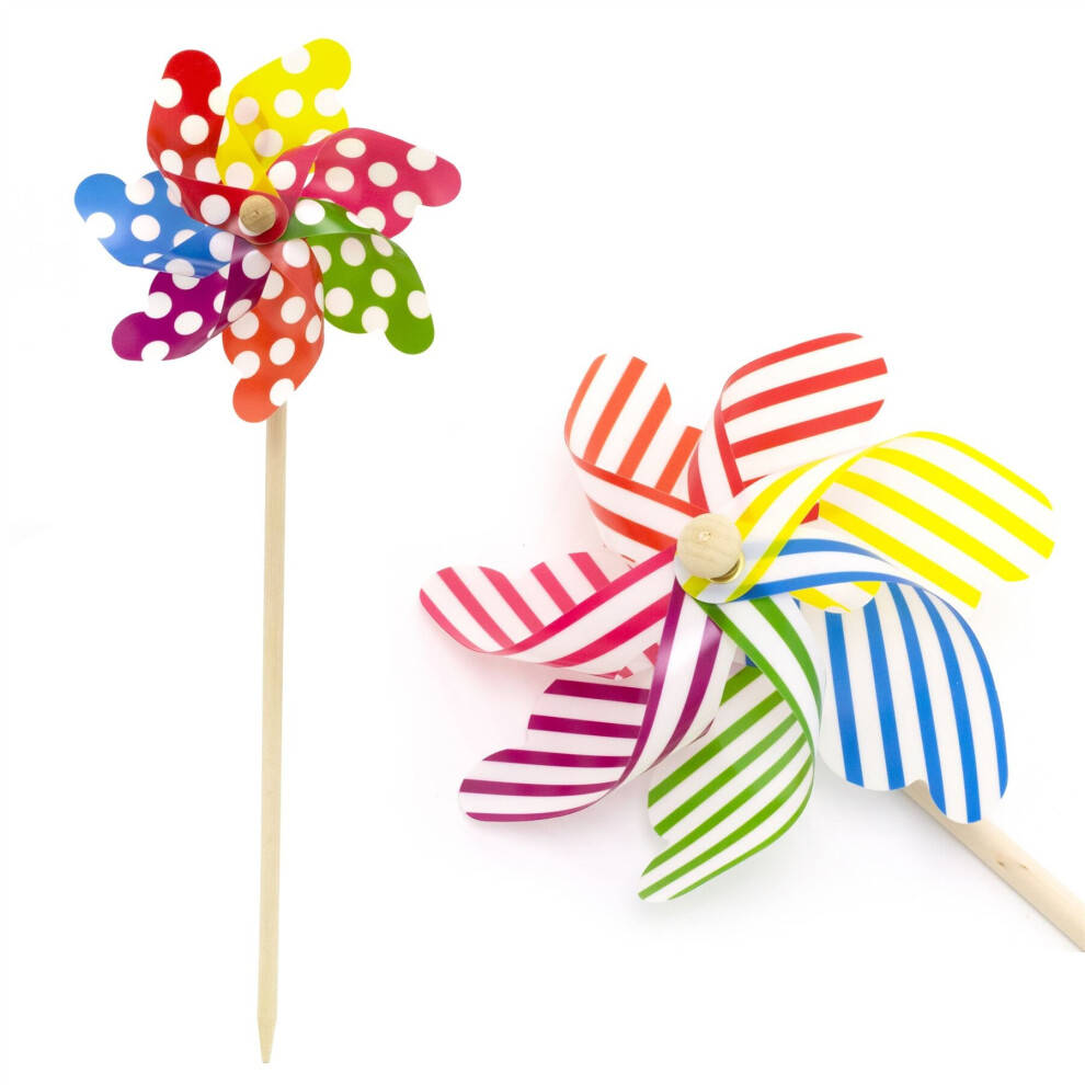 Pack Of 2 Children's Wooden Garden Windmill | Garden Pinwheel Spinners - 45cm