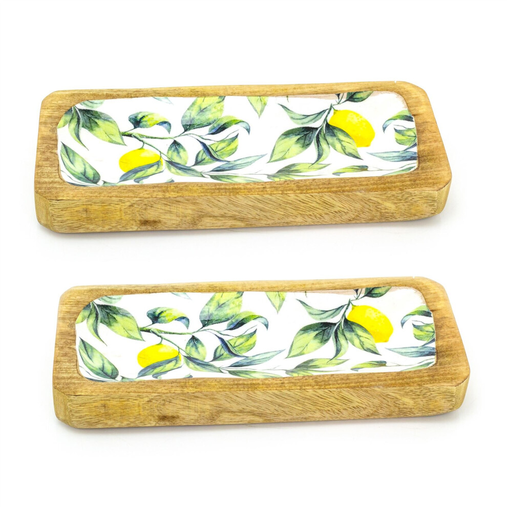 Set Of 2 Lemon Orchard Enamelled Mango Wood Serving Platter Sharing Board-image-OPC-PBVQD8D-NEW