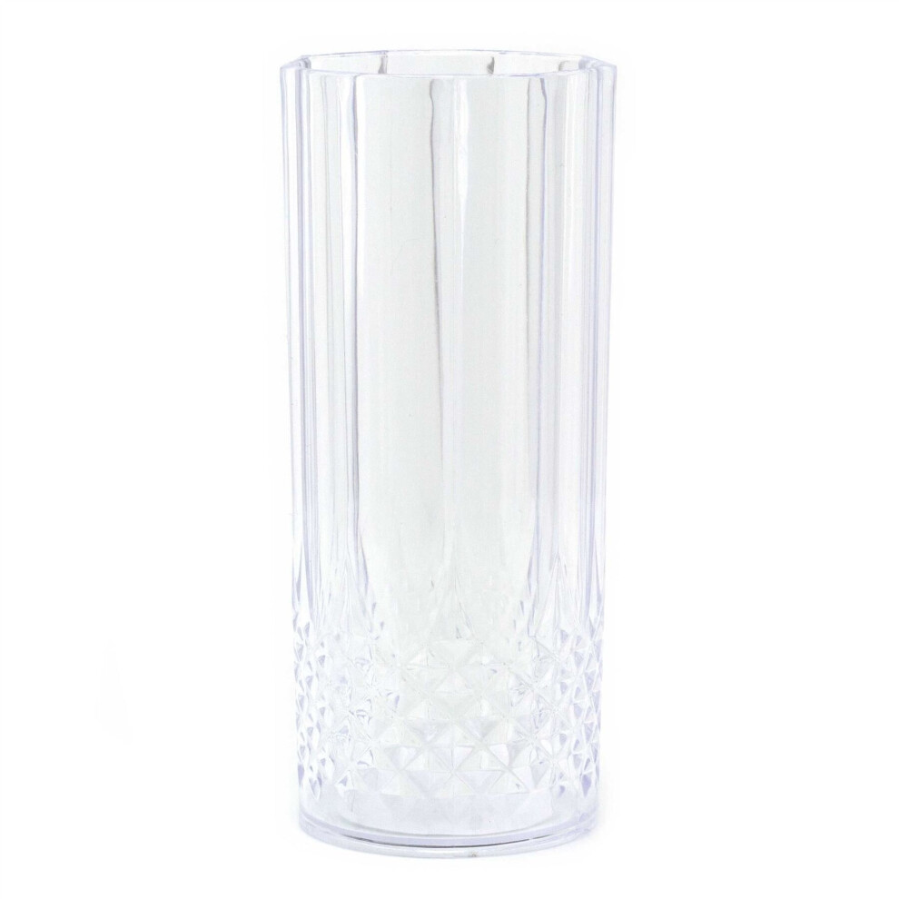 Embossed Plastic Tumbler Glass | Cut Crystal Style Reusable Plastic High Ball Glass Clear Plastic Glass | Reusable Drinkware Outdoor Drinks Glass