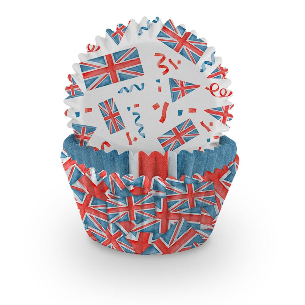 Union Jack Cake Cases | Pack Of 75 Paper Cake Cases With 3 Union Jack Flag Designs | King Charles Coronation Party Cupcake Cases Baking Cups