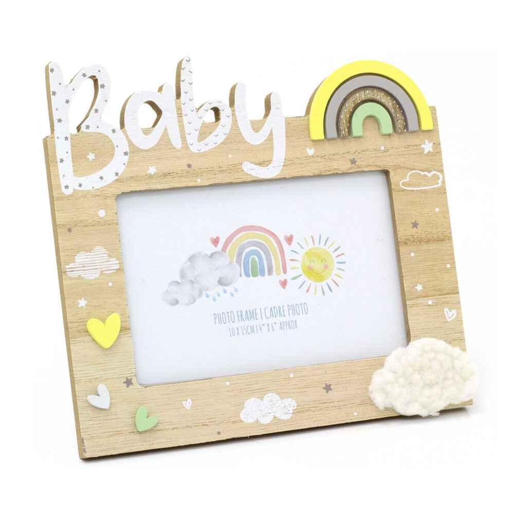 New Baby Freestanding Photo Frame 4 x 6 | Wooden Newborn Baby Picture Frame | Single Aperture New Baby Memories Photo Frame