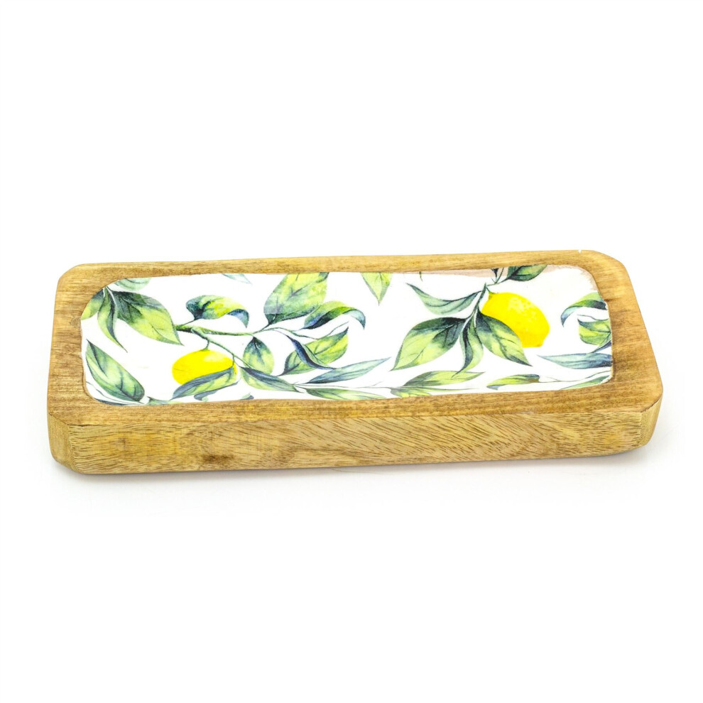 Lemon Orchard Handcrafted Enamelled Mango Wood Serving Platter Sharing Board