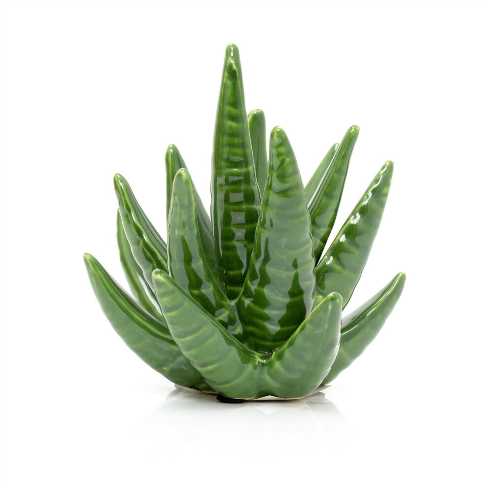 Ceramic Succulent Ornament | Decorative Green Aloe Vera Cactus Plant Trinket | Aloe Cactus Plant Statue Jewellery Dish Ring Holder