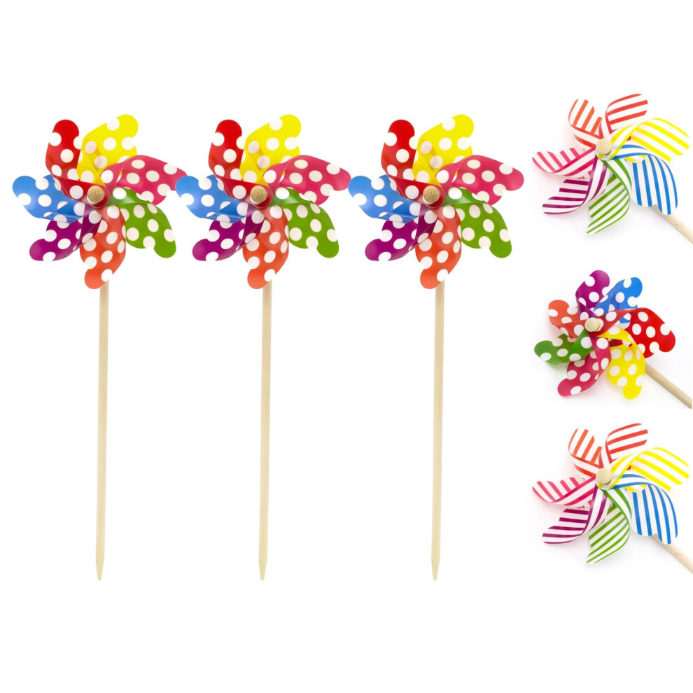 Pack Of 6 Children's Wooden Garden Windmill | Garden Pinwheel Spinners - 45cm