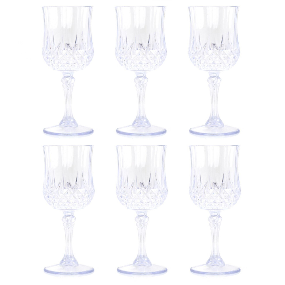 Pack Of 6 Reusable Embossed Plastic Wine Glass | Elegant Outdoor Drinkware