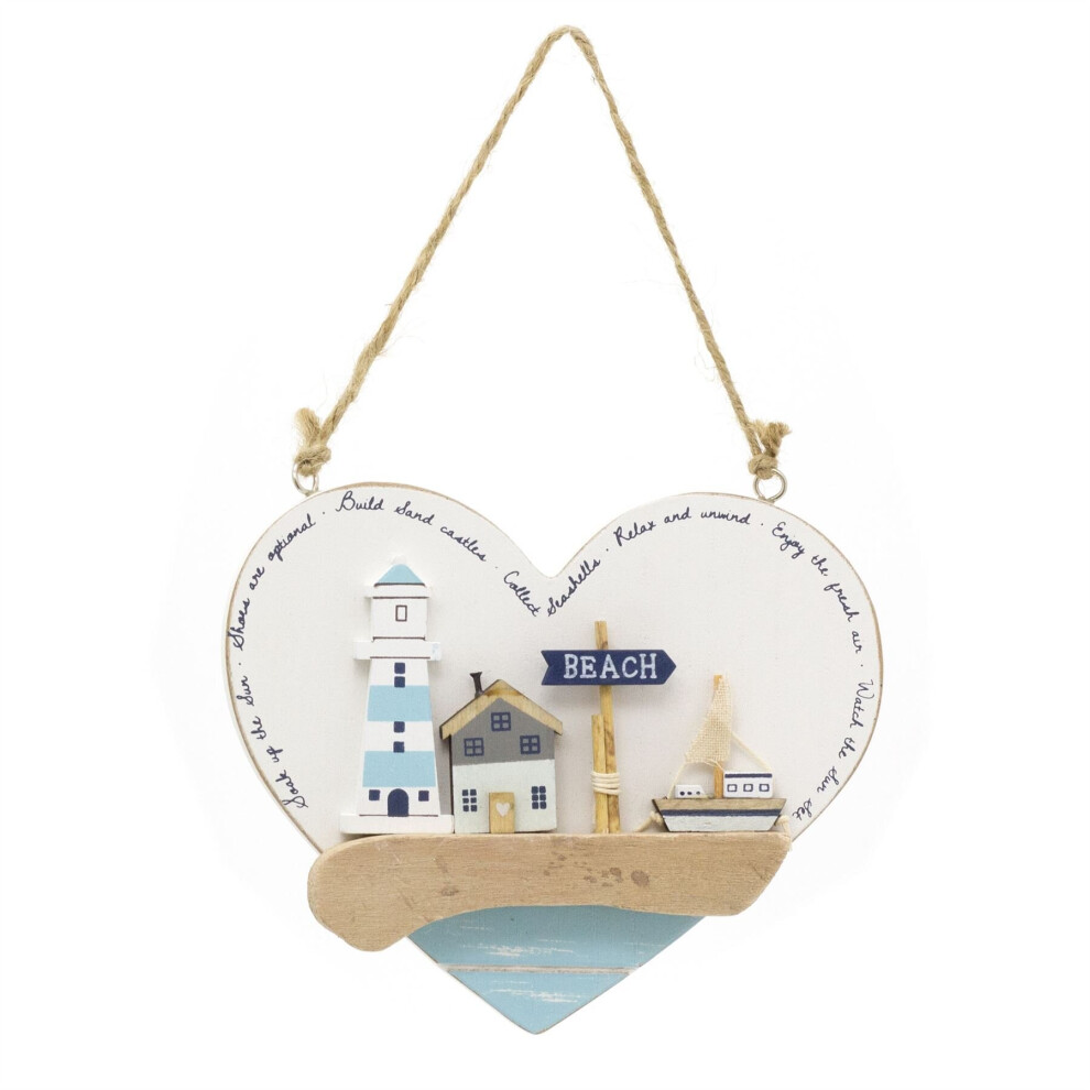 Carousel Seashore Heart Shaped Nautical Plaque | Decorative Coastal Hanging Beach Sign Nautical Wall Art | Seaside Sign Nautical Decor - 16Cm