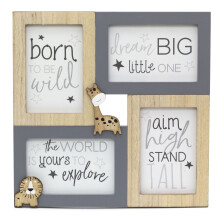 Children's Adorable Baby Animal Wooden Photo Frame - Holds Multiple 6x4 Pictures