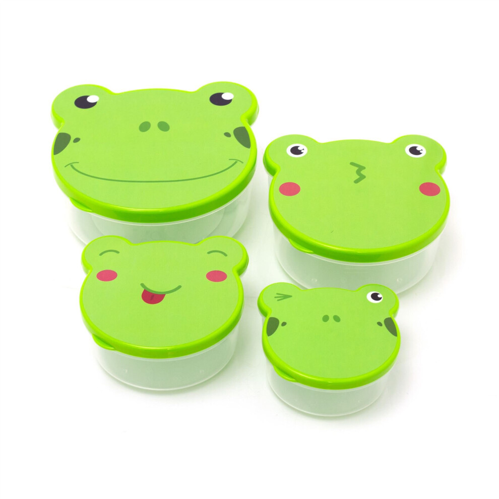 Set Of 4 Children's Animal Design Snack Pots | Nesting Snack Containers For Kids | 4 Piece Kids Airtight Food Storage Containers Tubs With Lids - Frog