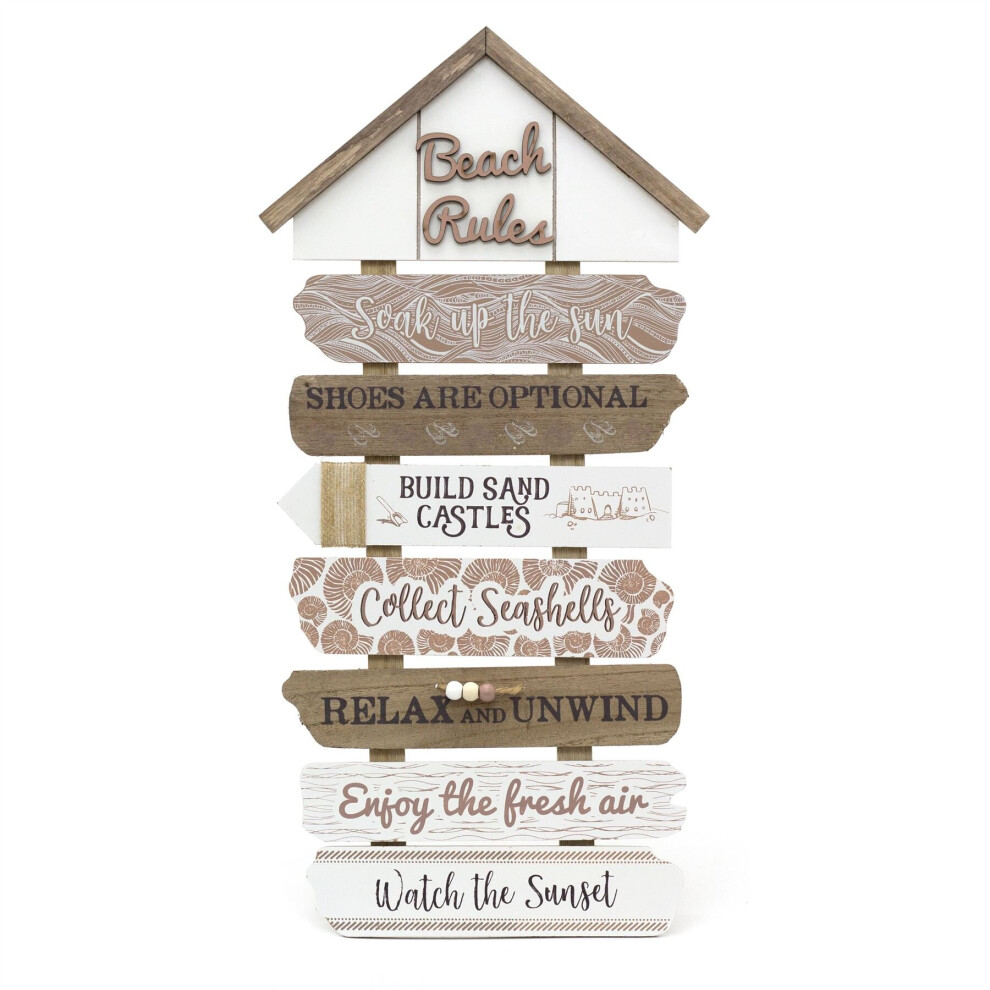 Carousel Beach Rules Wall Plaque Sign | Beach Hut Wooden Sign Nautical Wall Art | Decorative Coastal Wall Mounted Beach Plaque Nautical Decor