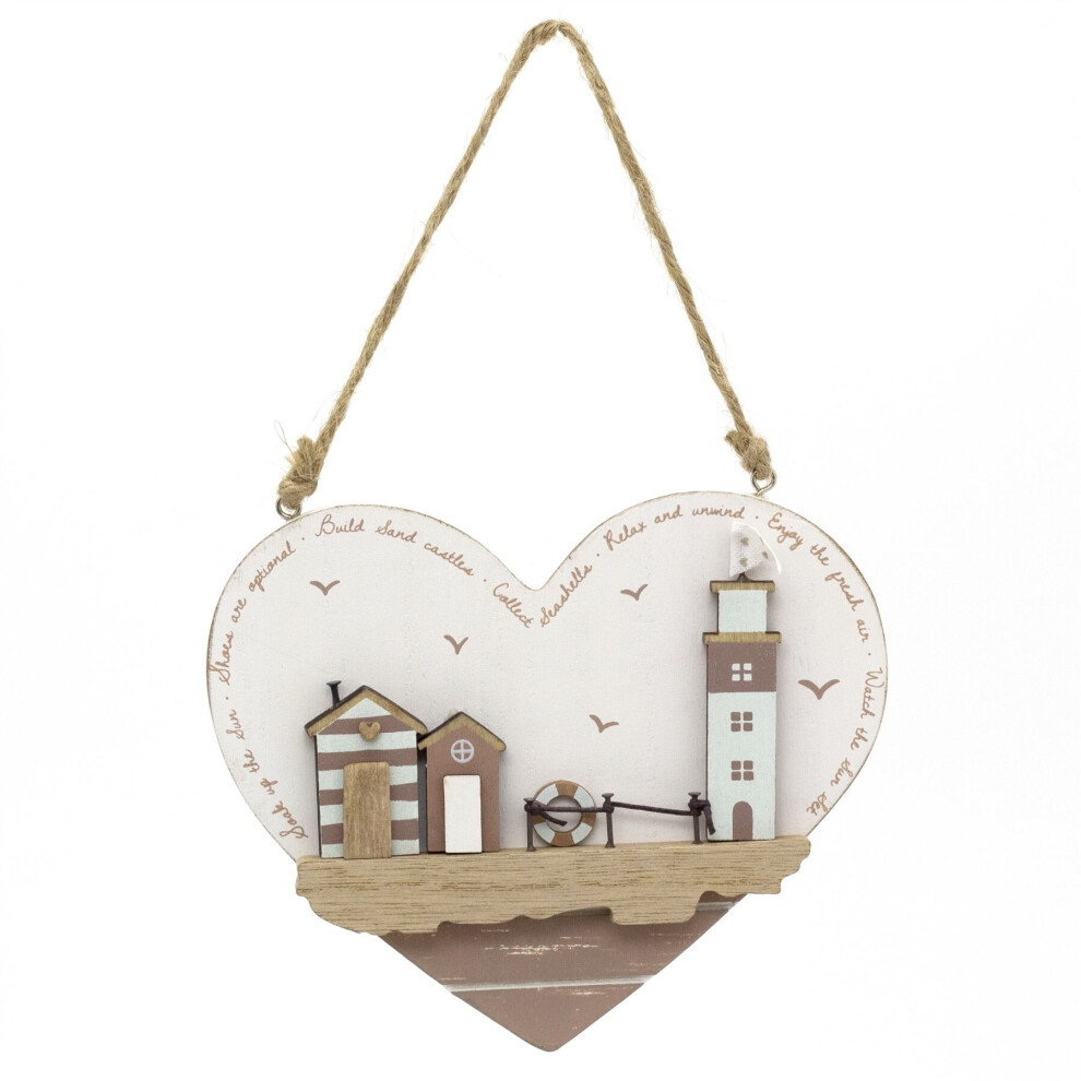Heart Shaped Beach Hut Nautical Plaque | Decorative Coastal Hanging Beach Sign Nautical Wall Art | Seaside Sign Nautical Decor - 16cm