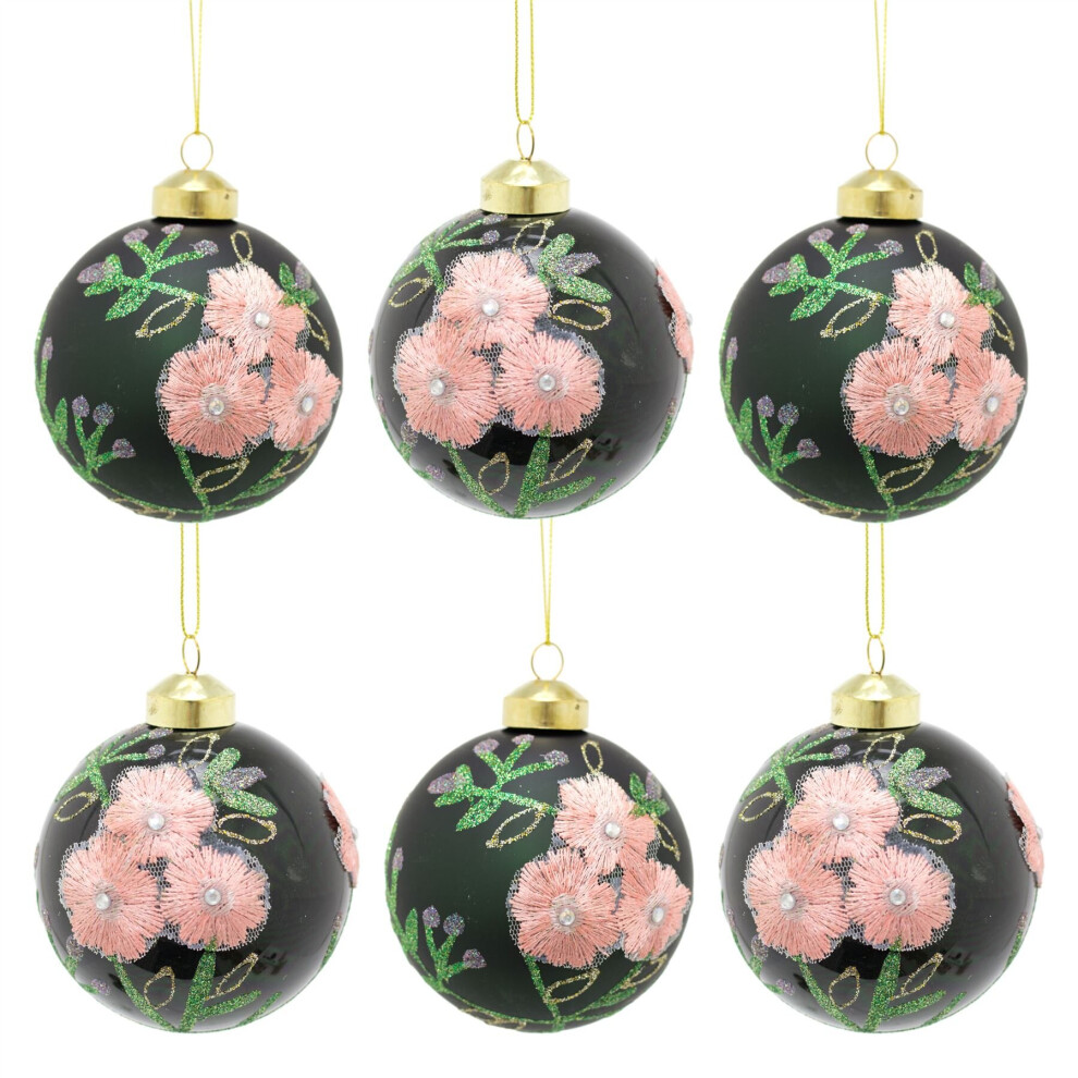 Carousel Set Of 6 Floral Christmas Tree Baubles | Christmas Tree Hanging Ornaments