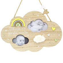 Cloud Shaped 2 Aperture Keepsake Baby Photo Frame | Wooden Hanging Newborn Baby Picture Frame | New Baby Memories Photo Frame