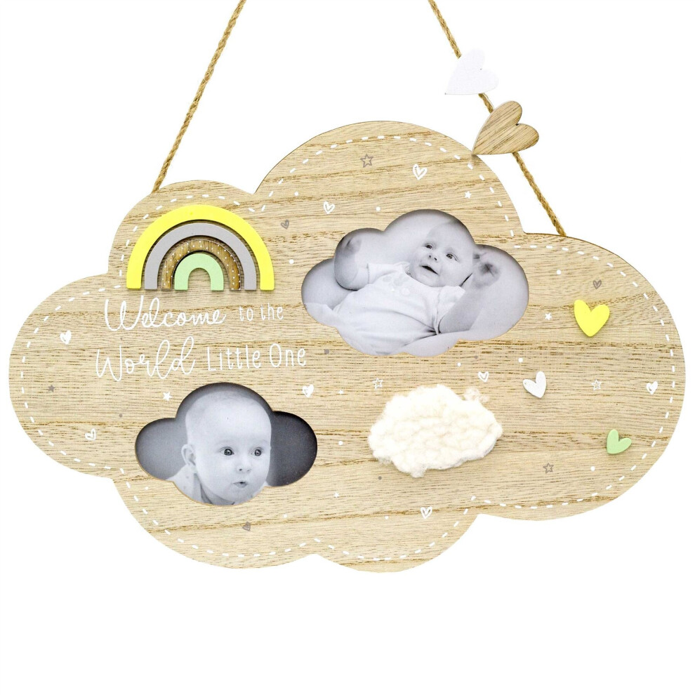 Carousel Cloud Shaped 2 Aperture Keepsake Baby Photo Frame | Wooden Hanging Newborn Baby Picture Frame | New Baby Memories Photo Frame
