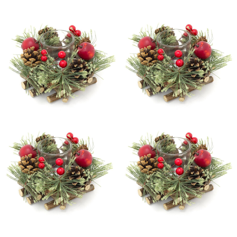 Pack of 4 Handcrafted Christmas Candle Holders | Christmas Table Centrepiece Decorations | Christmas Tealight Holder Centrepiece For Dining Table