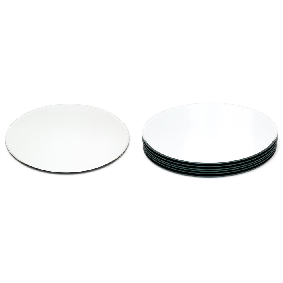 30cm Pack Of Six Round Glass Coaster Decorative | 6 Piece Mirror Glass Display Candle Plate | Mirrored Candle Tray Vanity Perfume Tray