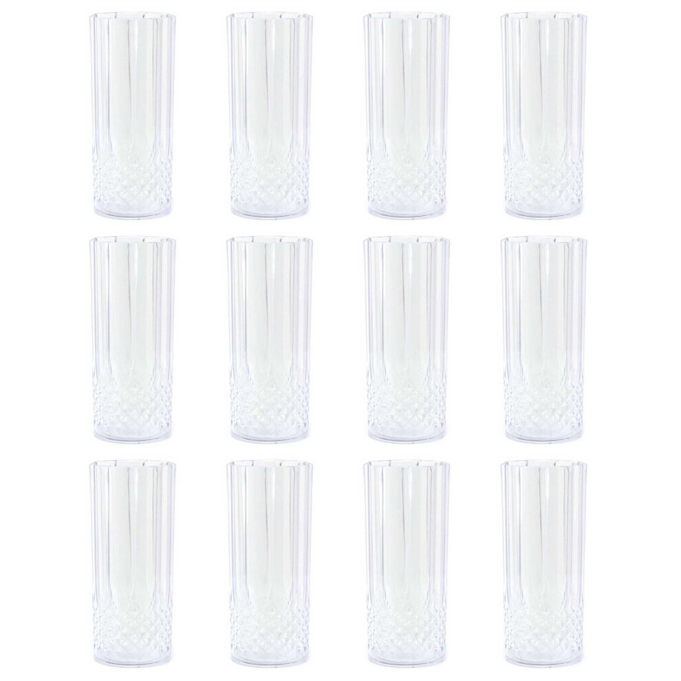 Set of 12 Reusable Embossed Plastic High Ball Tumbler Glasses Outdoor Drinkware