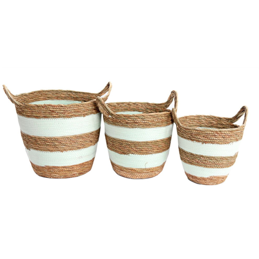 Set Of 3 Gorgeous Festival Vibe Storage Basket With Handles ~ Peppermint Striped