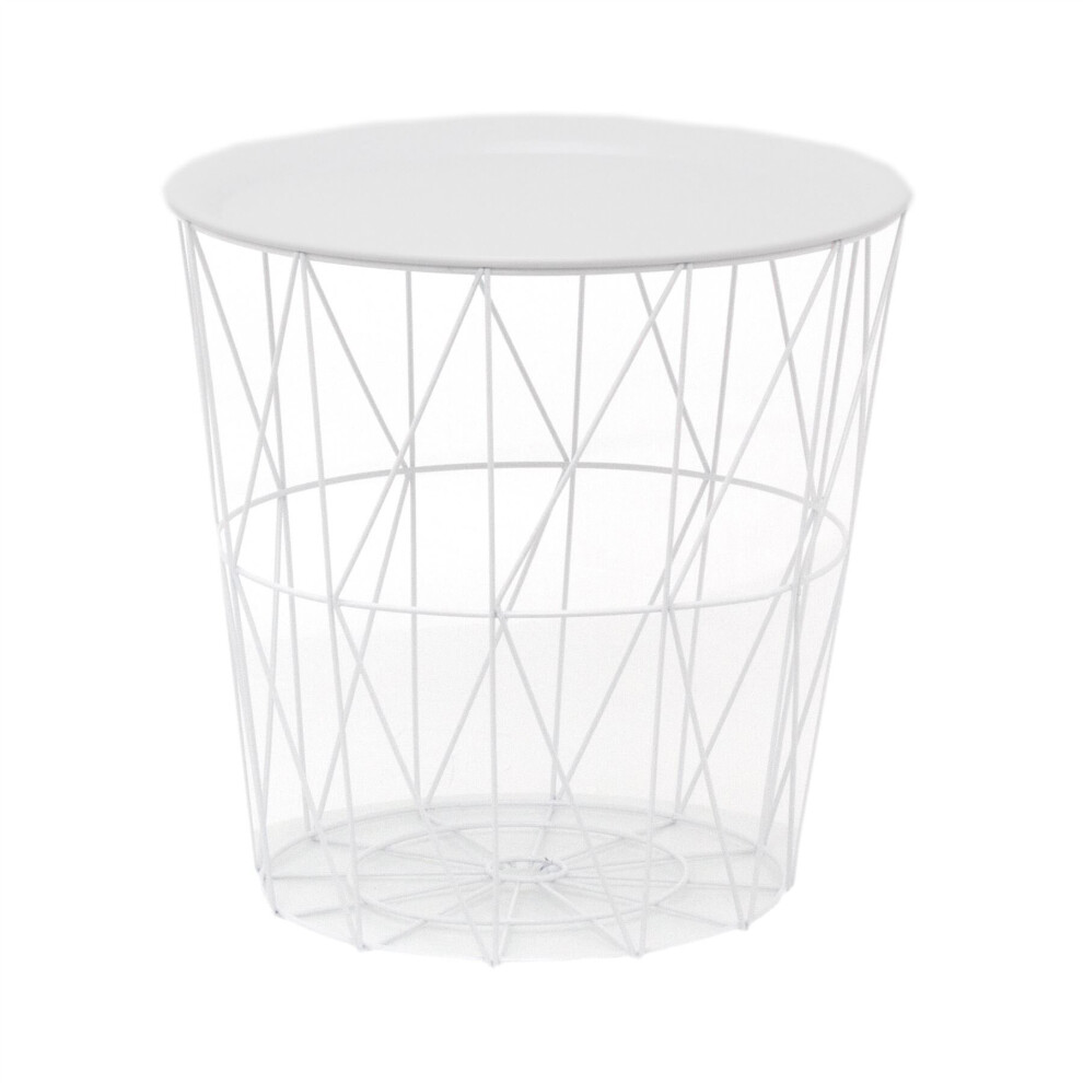 Modern White Wire Side Table | Lift-Off Tray | Living Room End Table