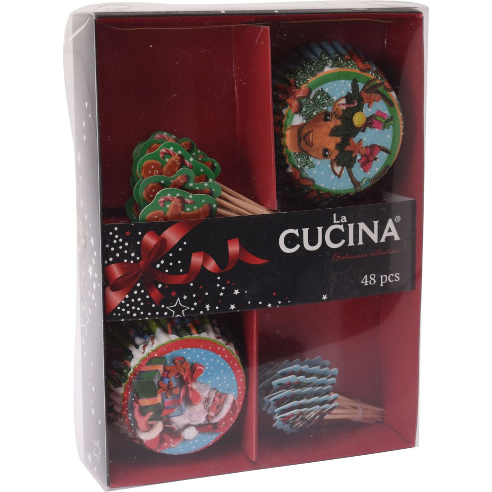 Traditional Design Cupcake Holder Baking Case Set With Festive Cocktail Stick Decorations