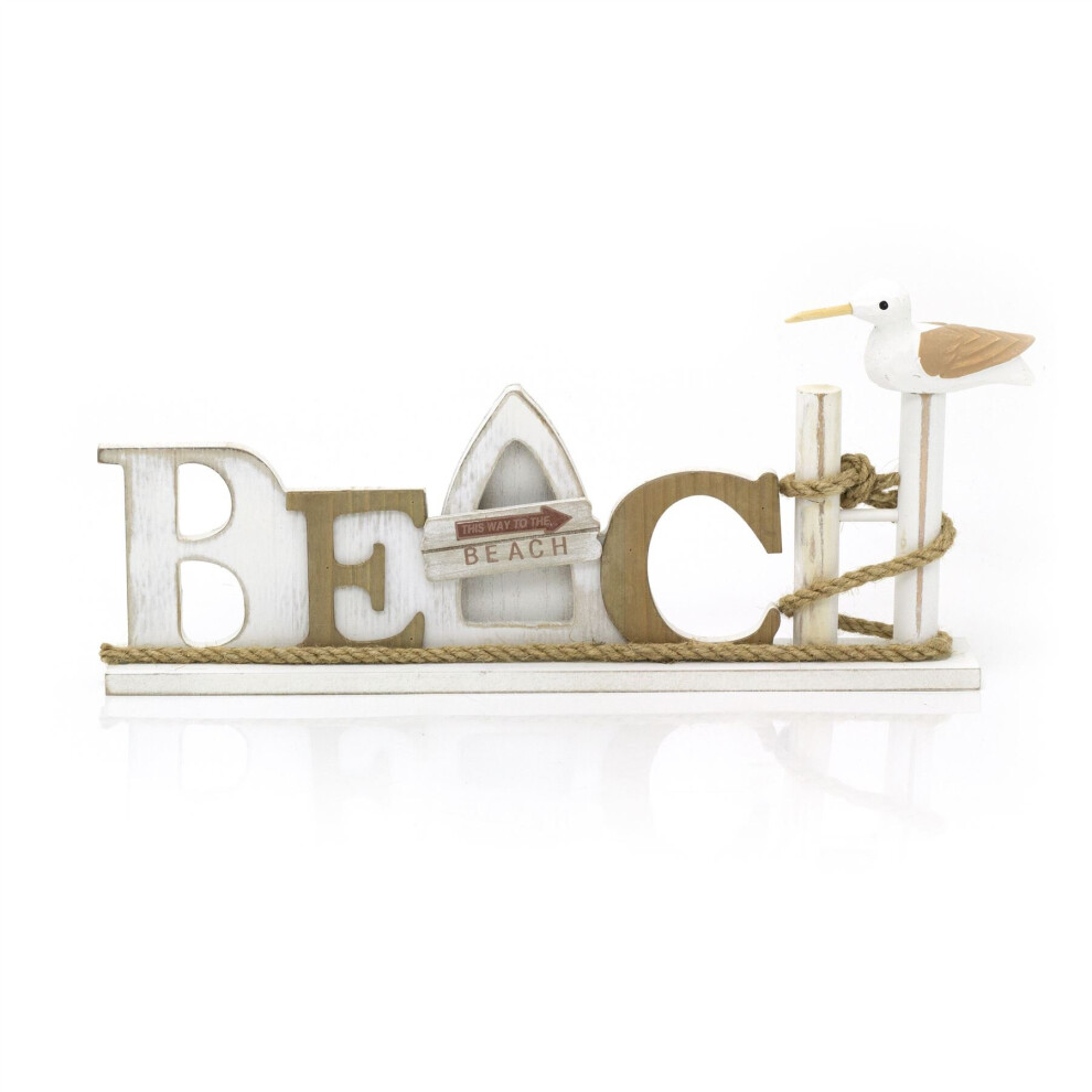 Shabby Chic Nautical Beach Sign | Wooden Beach Ornament This Way To The Beach Plaque | Freestanding Nautical Decoration