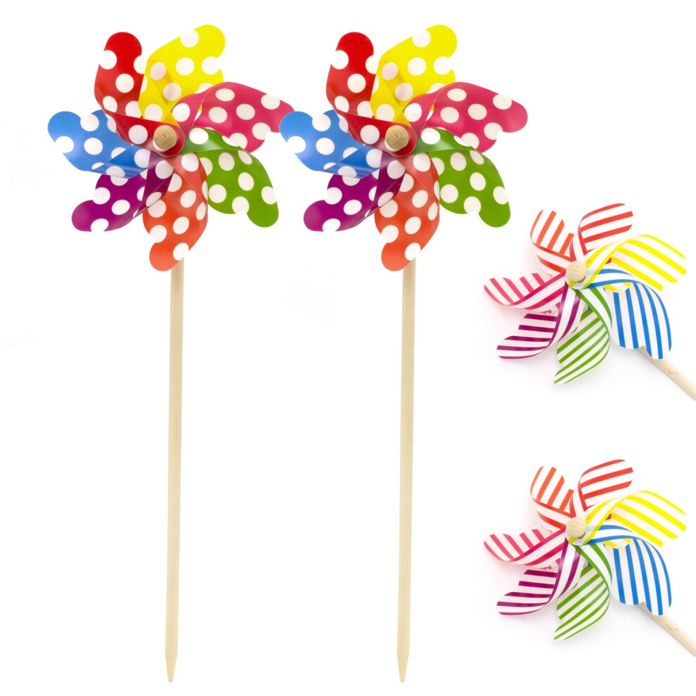 Pack Of 4 Children's Wooden Garden Windmill | Garden Pinwheel Spinners - 45cm